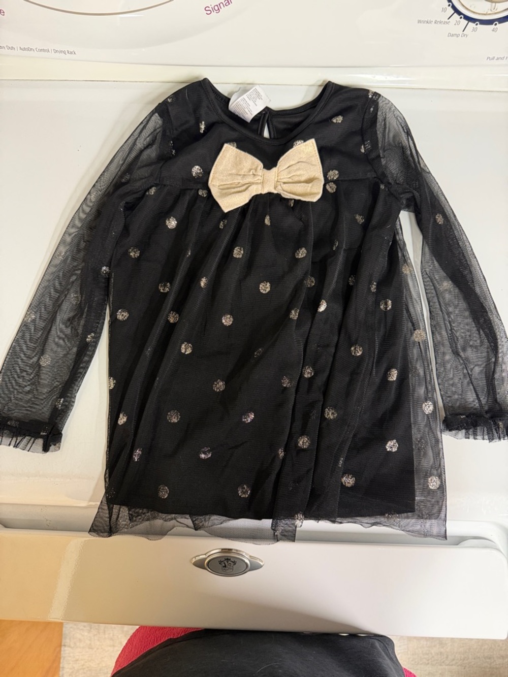 healthtex Black Mesh Dresssy Top with Gold Bow